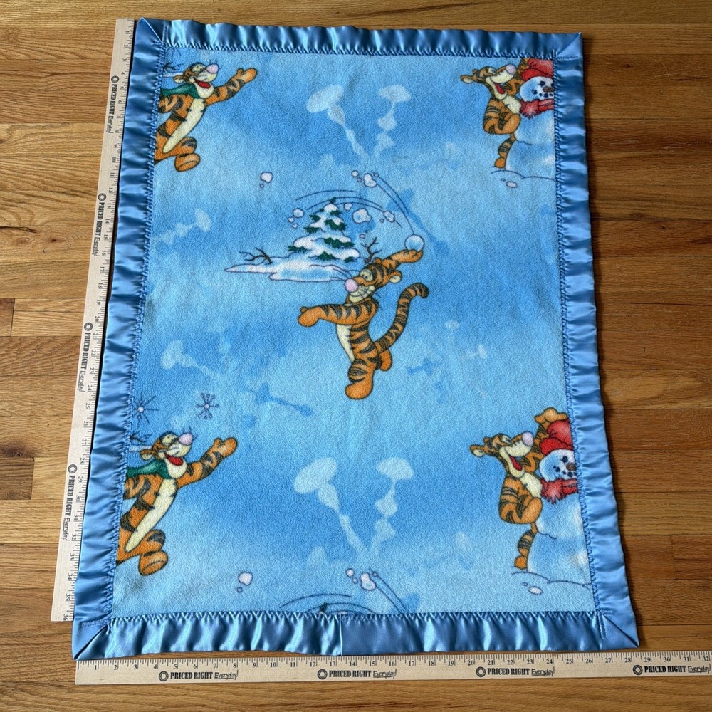 Disney Baby Blue Tigger Baby Blanket Satin Silky Edge Lovey Crown Crafts